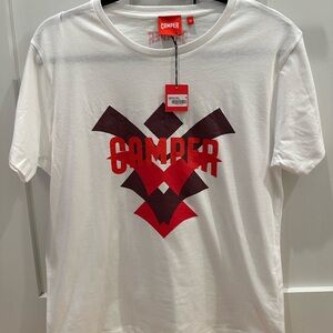 Camper White Tee with Red and Black Design